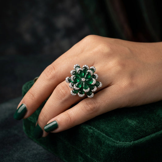 طقم لؤلؤ عبية الأخضر - Abiya Green Pearl Set فضة 925 - صورة 9
