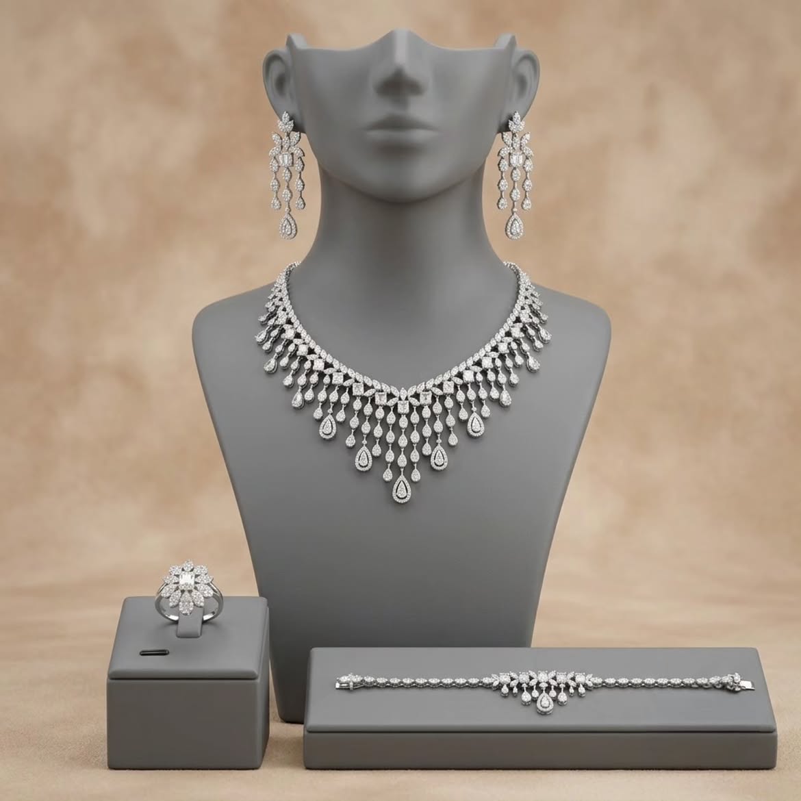 Yara White Set with High Quality Simulated Diamonds in 925 Sterling Silver Rhodium Plated