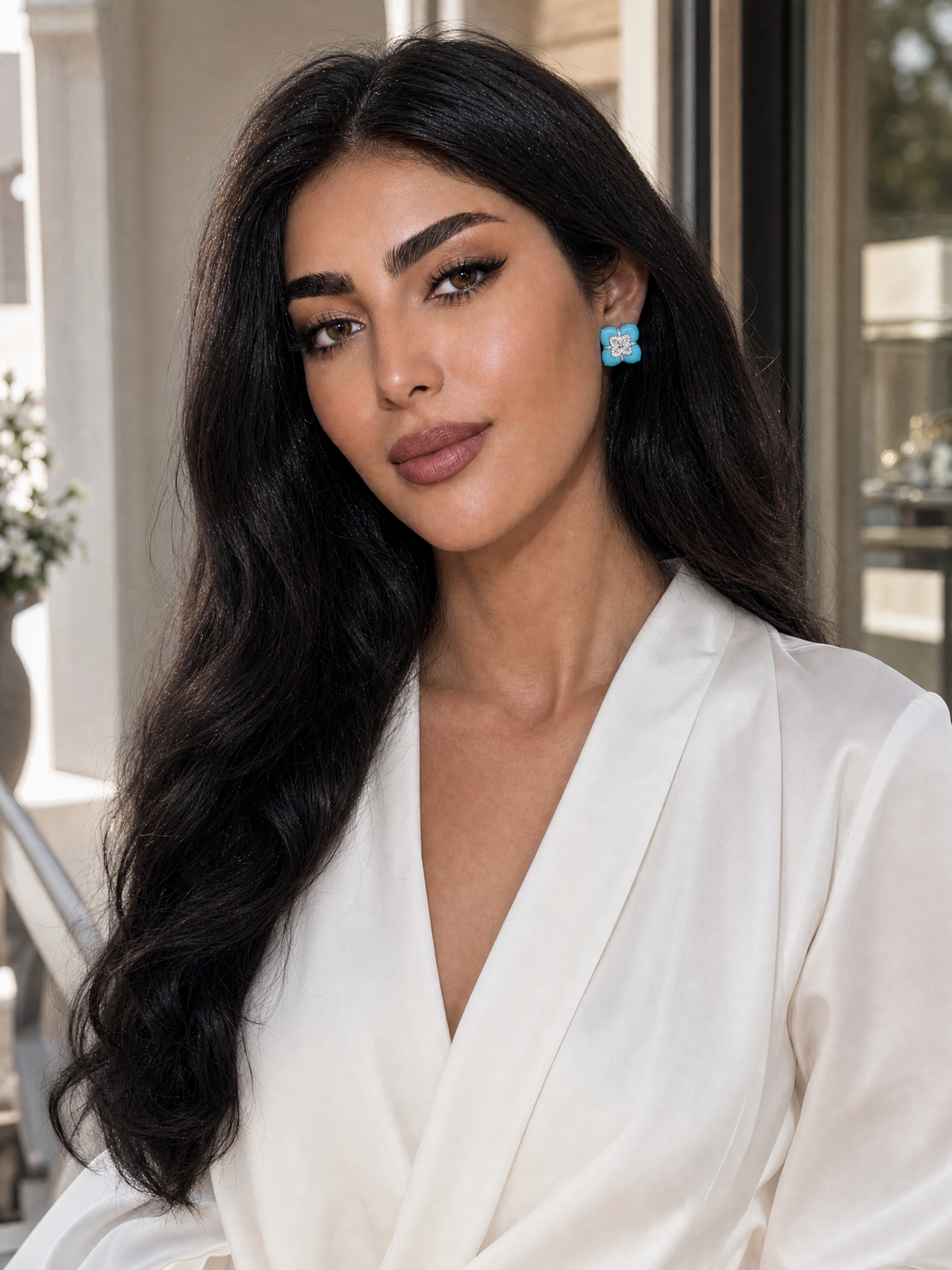 حلق فيروز - Firouz Turquoise Clover Earrings فضة 925 - صورة 3