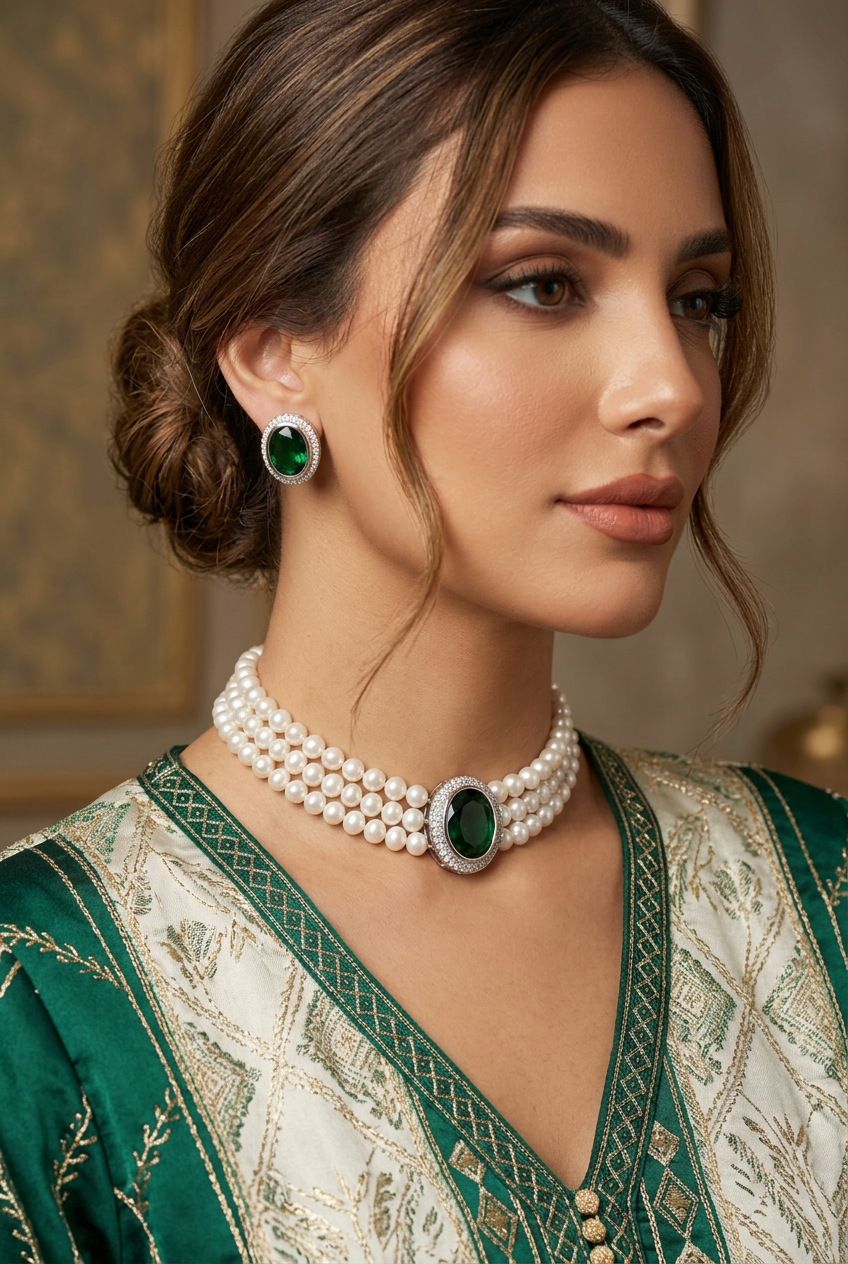 Green Eyes Pearl Set | طقم لؤلؤ العيون الخضراء