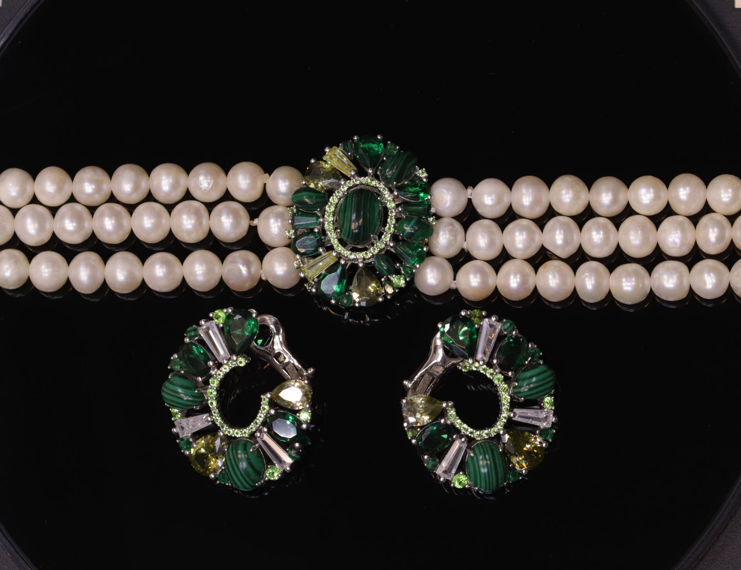 Badriya Green Pearl Set