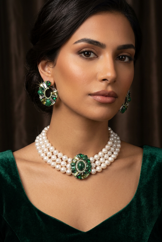 Badriya Green Pearl Set
