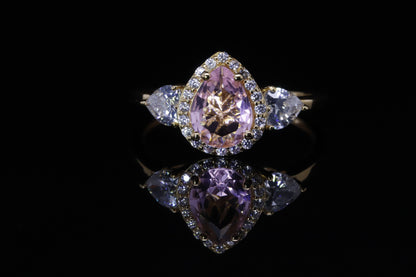 خاتم رهف ذهبي - Rahaf Gold Pink Pear Ring فضة 925