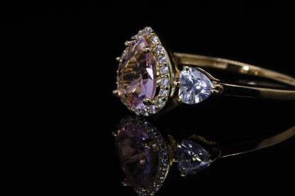 Rahaf Gold Pink Pear Ring | خاتم رهف ذهبي