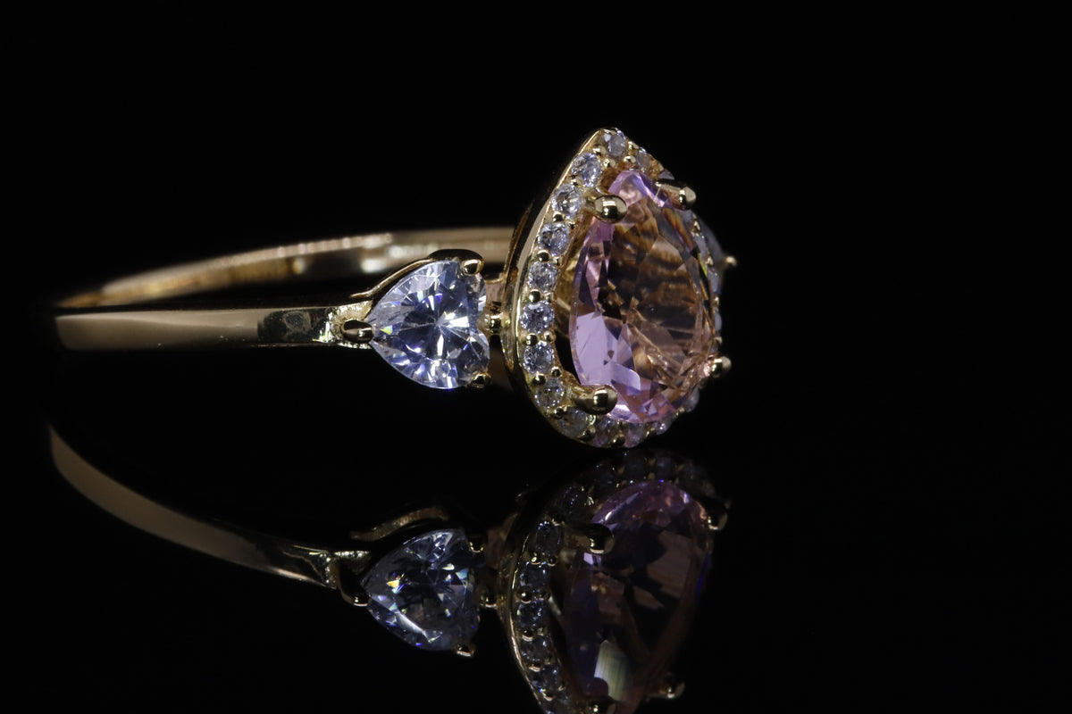 Rahaf Gold Pink Pear Ring | خاتم رهف ذهبي