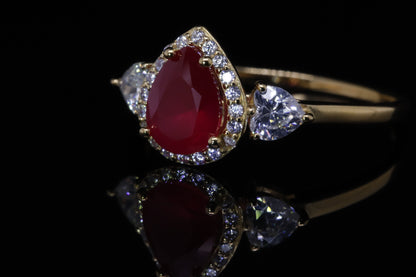Rahaf Gold Pink Pear Ring | خاتم رهف ذهبي