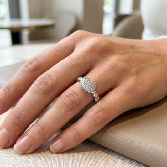 Wajd Rope Pave Ring | خاتم وجد فضي