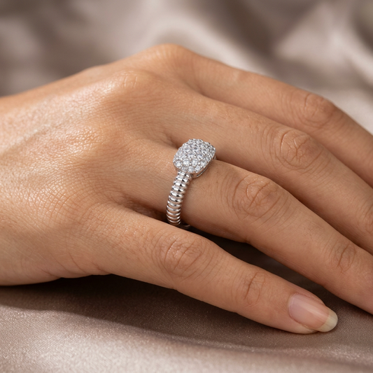 Wajd Rope Pave Ring | خاتم وجد فضي