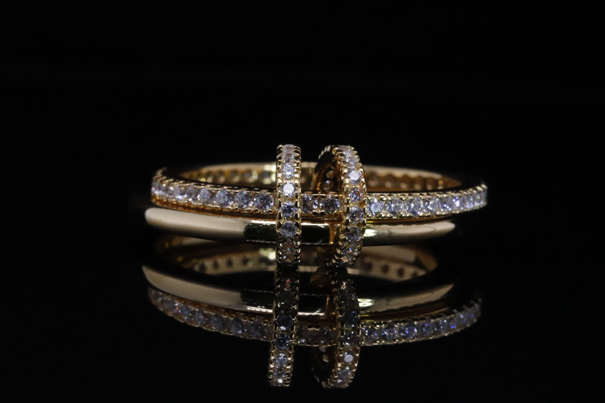 خاتم موزة ذهبي - Moza Gold Double Band Ring فضة 925