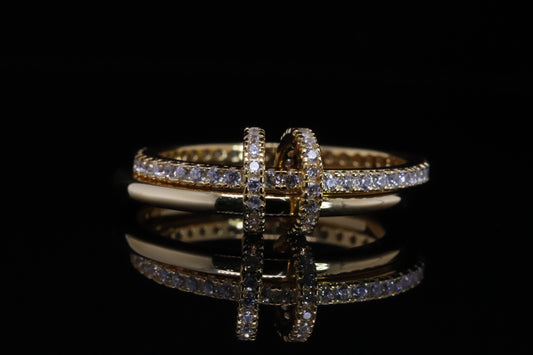 خاتم موزة ذهبي - Moza Gold Double Band Ring فضة 925