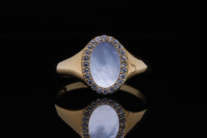خاتم درة ذهبي - Dorra Gold Pearl Signet Ring فضة 925
