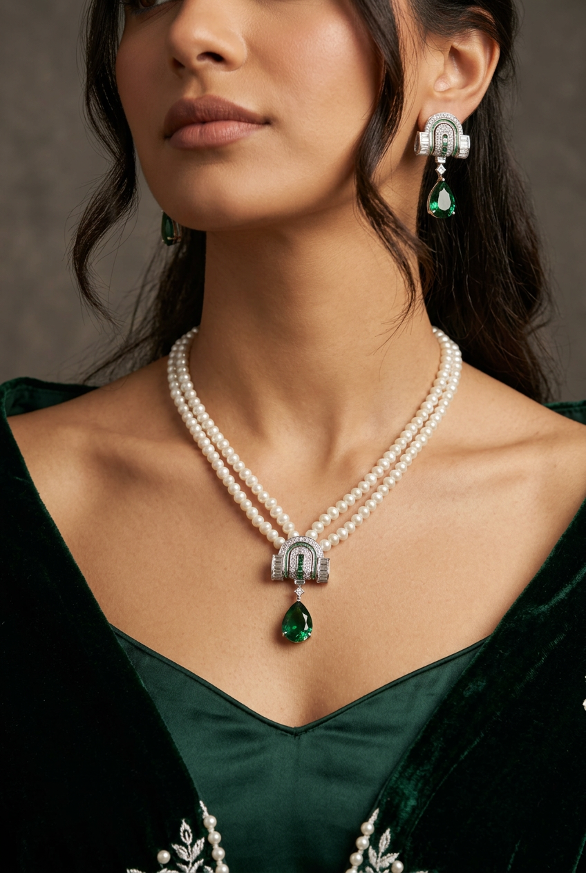 Emerald Queen Pearl Set | طقم لؤلؤ ملكة الزمرد
