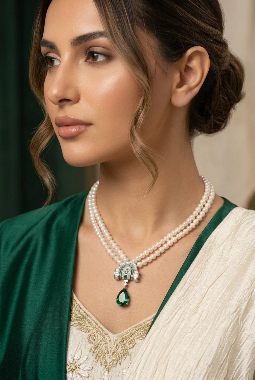 Emerald Queen Pearl Set | طقم لؤلؤ ملكة الزمرد