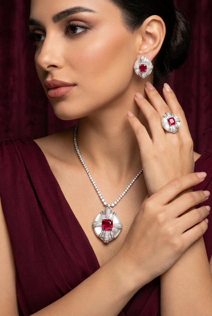 طقم ألين الفاخر - Aleen Luxury Set فضة 925