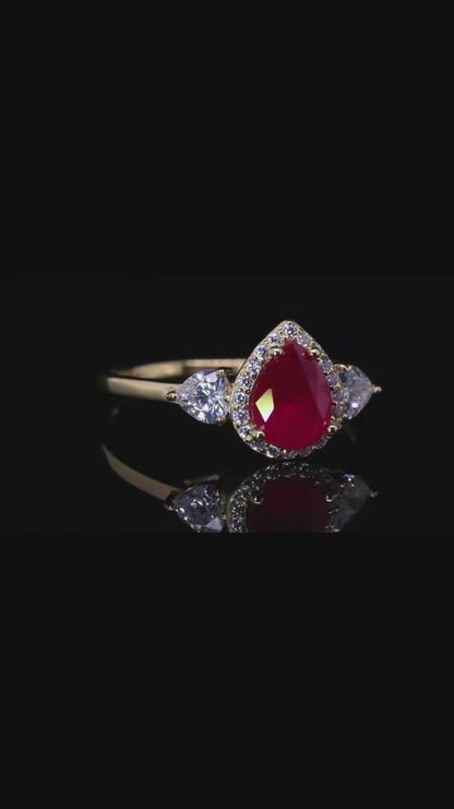 Rahaf Gold Pink Pear Ring | خاتم رهف ذهبي