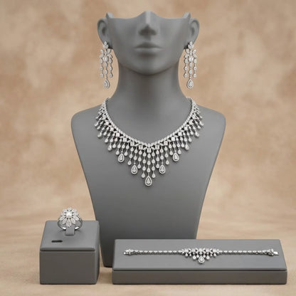 Yara White Set with High Quality Simulated Diamonds in 925 Sterling Silver Rhodium Plated