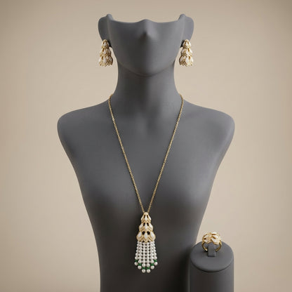 طقم لؤلؤ ثريا الأخضر - Thuriya Green Pearl Set فضة 925 - صورة 4