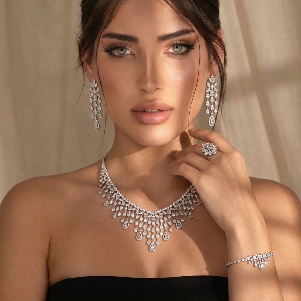 Yara White Set with High Quality Simulated Diamonds in 925 Sterling Silver Rhodium Plated
