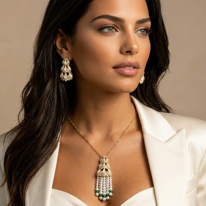 طقم لؤلؤ ثريا الأخضر - Thuriya Green Pearl Set فضة 925 - صورة 3